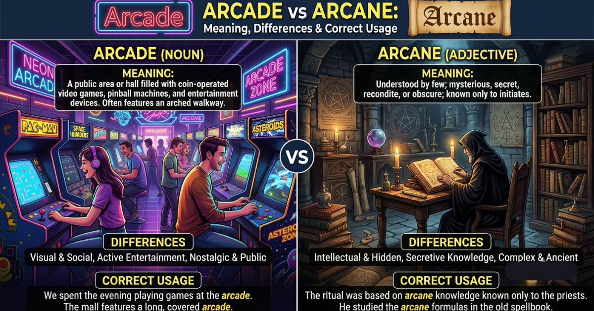Arcade vs Arcane: Meaning, Differences & Correct Usage
