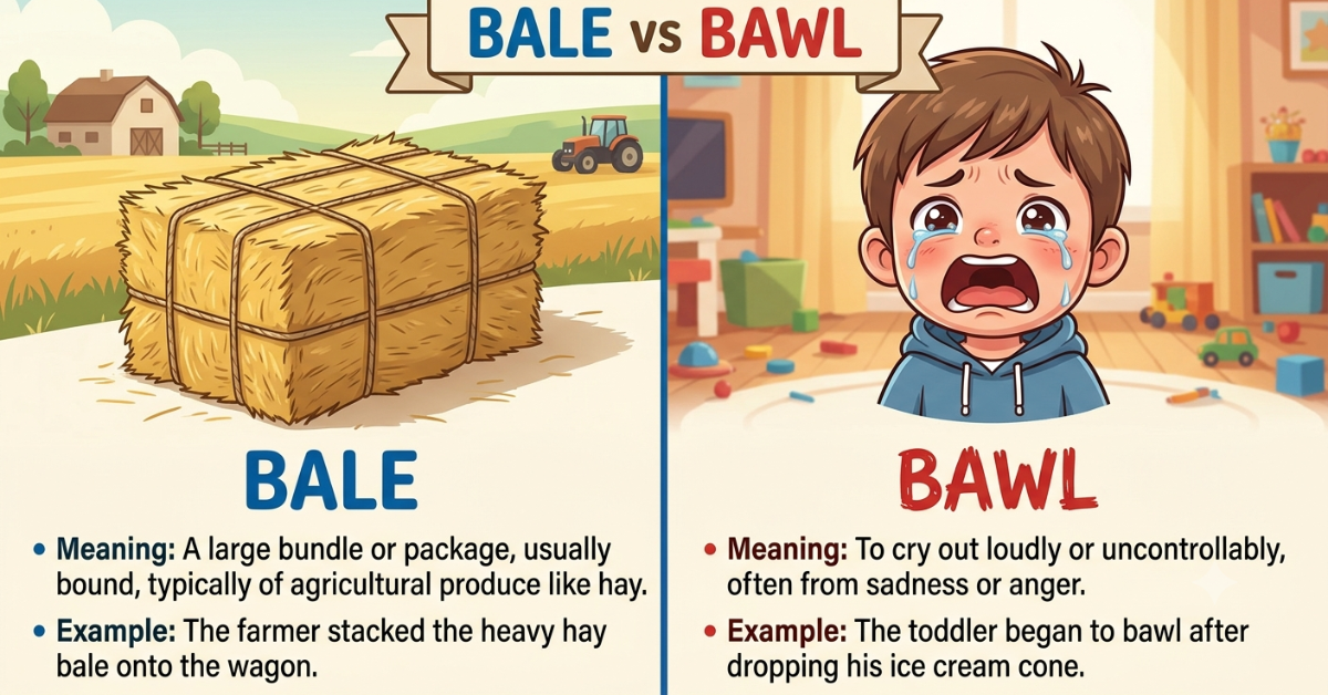 Bale vs Bawl: Meaning, Differences, and Easy Examples
