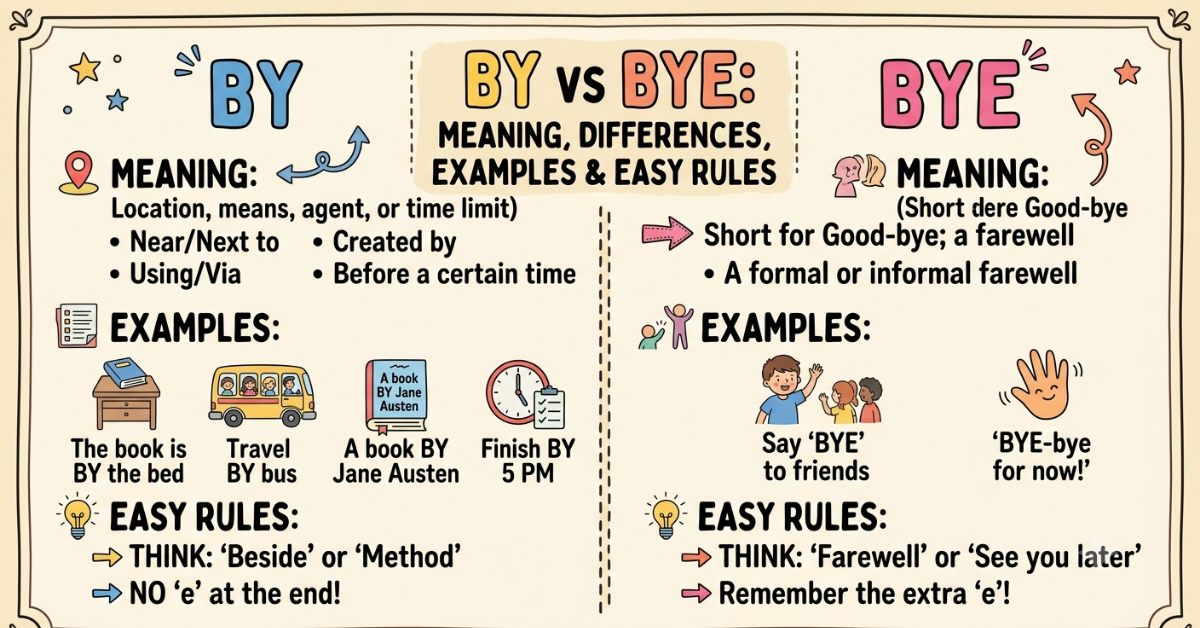 By vs Bye: Meaning, Differences, Examples & Easy Rules