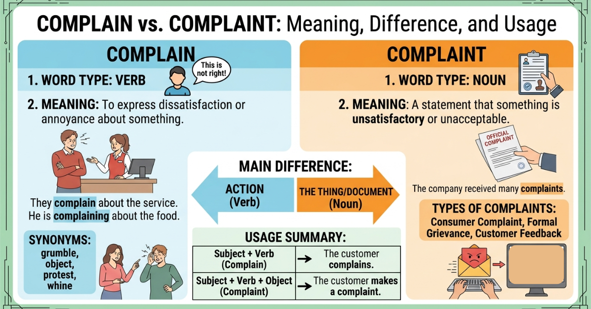 Complain or Complaint: Meaning, Difference, and Usage